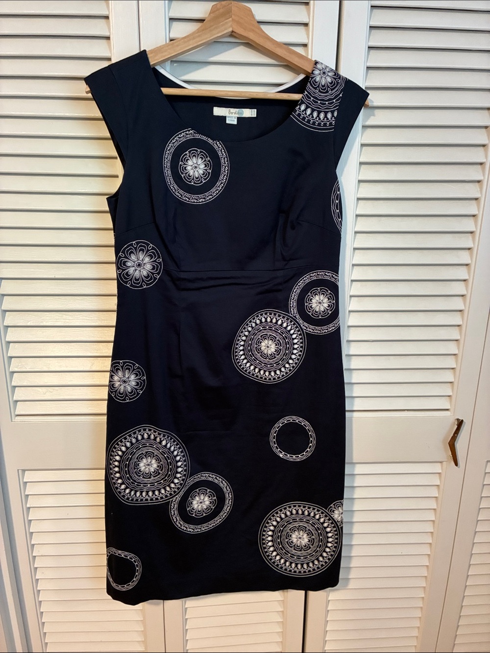 Boden Navy Blue Midi Dress with White Medallion Motif